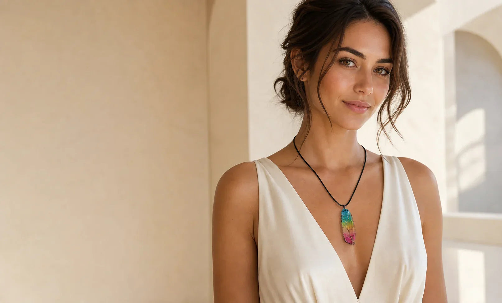 Colorful Four Elements Tree of Life crystal necklace