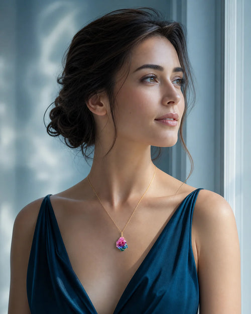Seven-stone crystal pendant necklace styled for Water