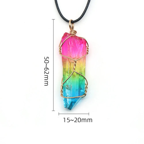 Colorful Tree of Life crystal pendant necklace