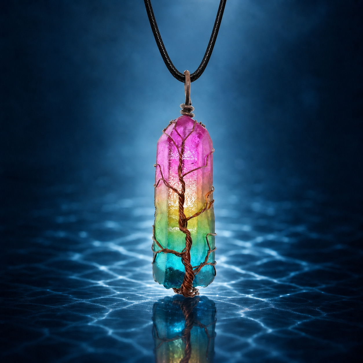 Water Element Tree of Life pendant on black cord